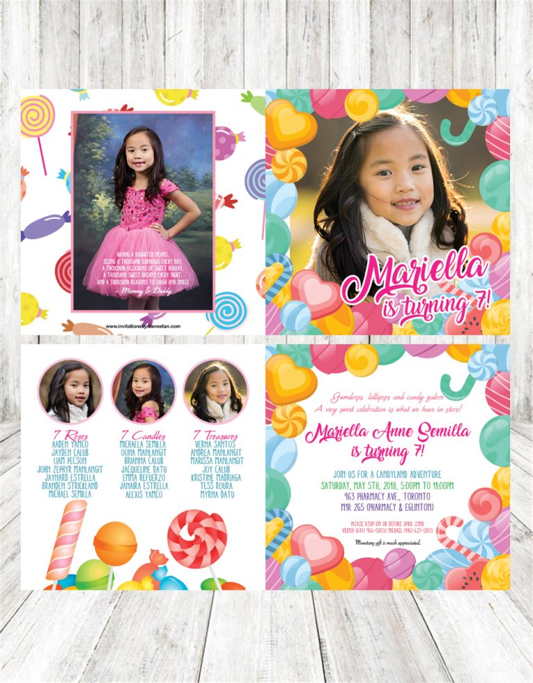 Mariella’s Candyland 7th Birthday Invitations, Canada Invitations by